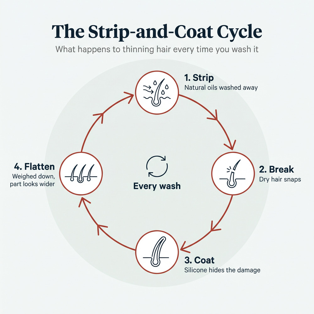 Diagram of the Strip-and-Coat Cycle: strip, break, coat, flatten, every wash